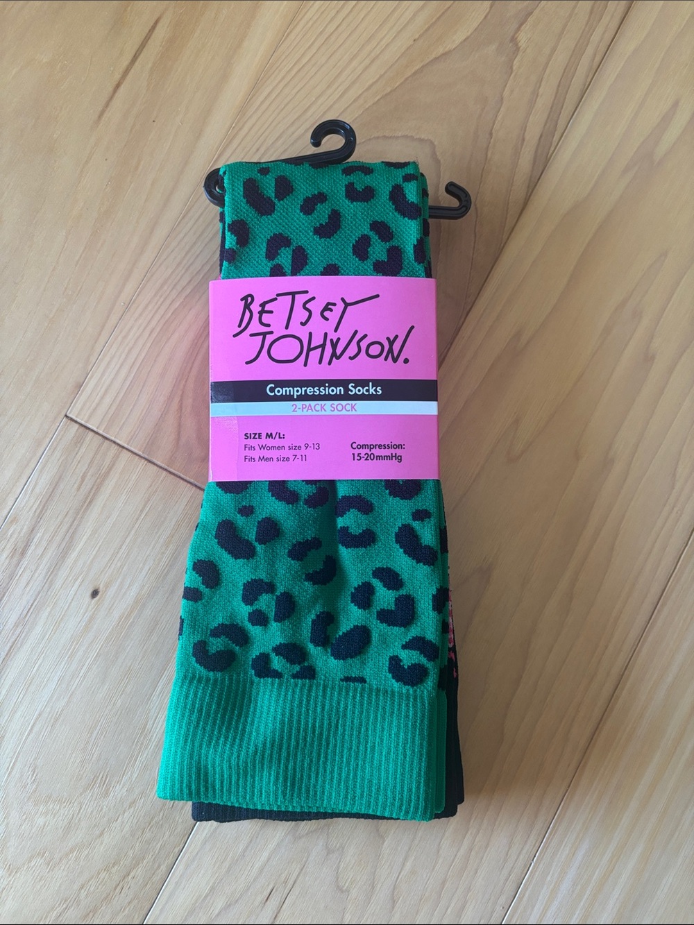 Betsey Johnson Green and Black Leopard Compression Socks